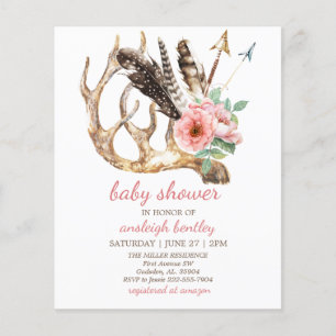 Budget Floral and Antler Baby Shower Invitation Flyer