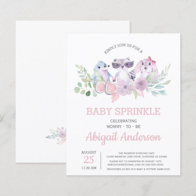 Budget Floral Animal Baby Sprinkle Invitation (Front/Back)