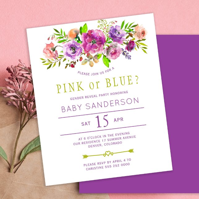 Budget floral baby gender reveal party invitation (Creator Uploaded)