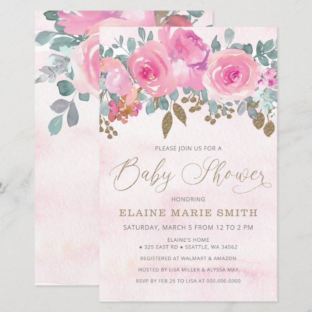 Budget Floral Baby in Bloom Baby Shower Invitation (Front/Back)