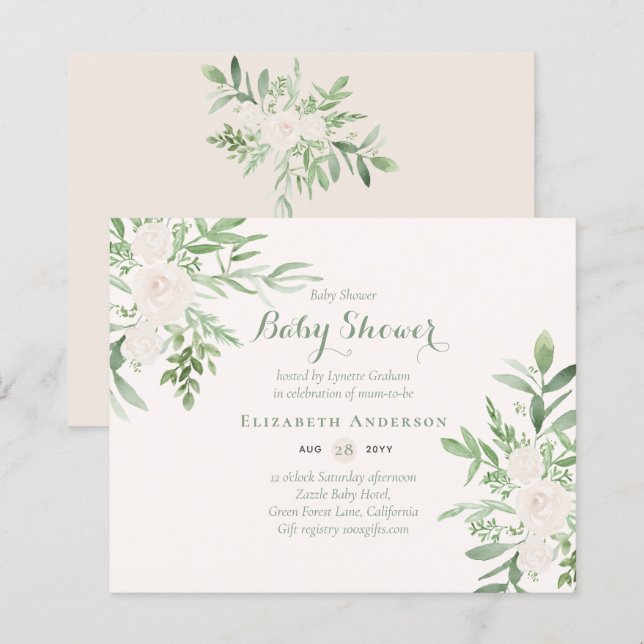BUDGET Floral Baby Shower Invite Modern Template (Front/Back)