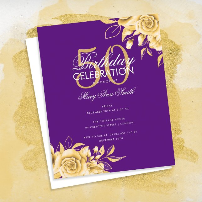 Budget Floral Birthday Party Elegant Gold & Purple (Creator Uploaded)