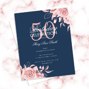 Budget Floral Birthday Party Rose Gold & Navy 