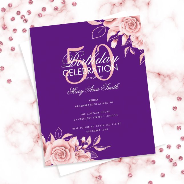 Budget Floral Birthday Party Rose Gold & Purple  (Creator Uploaded)