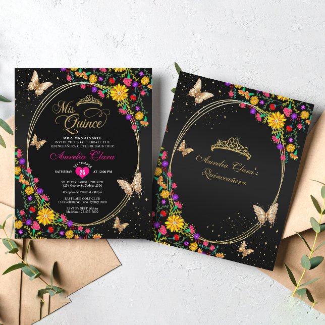 BUDGET Floral Black Gold Butterfly Quinceañera (Creator Uploaded)