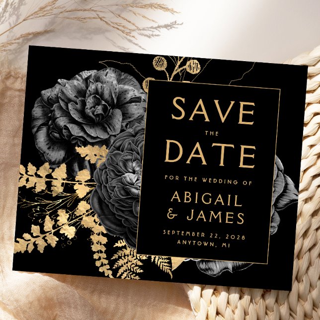 Budget Floral Black Gold Wedding Save the Date (Creator Uploaded)