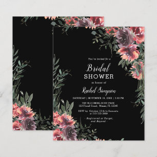  Budget Floral Black Pink Bridal Shower Invitation