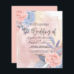 Budget Floral Blue & Pink Brush wedding Invitation<br><div class="desc">Budget Floral Blue & Pink Brush wedding Invitation modern watercolor floral pink blue gold with pink brush,  to be completed with your details easily and quickly. check my shop to see the entire suite for this design.</div>