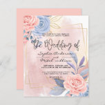 Budget Floral Blue & Pink Brush wedding Invitation<br><div class="desc">Budget Floral Blue & Pink Brush wedding Invitation modern watercolor floral pink blue gold with pink brush,  to be completed with your details easily and quickly. check my shop to see the entire suite for this design.</div>