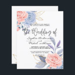 Budget Floral Blue& Pink Golden wedding Invitation<br><div class="desc">Budget Floral Blue & Pink golden wedding Invitation modern watercolor floral pink blue gold,  to be completed with your details easily and quickly. check my shop to see the entire suite for this design.</div>