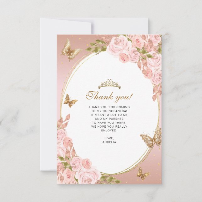 BUDGET Floral Blush Butterfly Quinceanera Photo Card (Front)