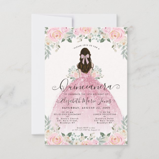 Budget Floral Blush Pink 15th Birthday Quinceanera Card (Front)