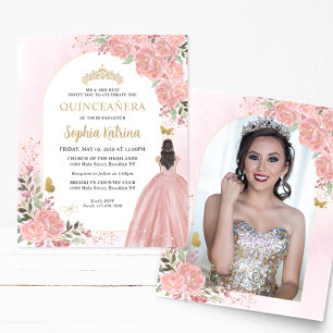 Budget Floral Blush Pink Gold Photo Quinceañera