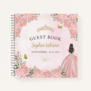Budget Floral Blush Pink Quinceanera Guestbook Notebook