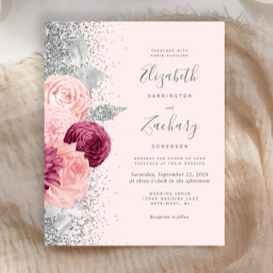 Budget Floral Blush Pink Silver Glitter Wedding