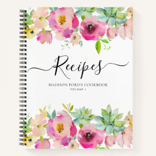Budget Floral Blush Pink Succulent Kitchen Recipe Notebook