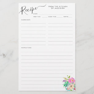 Budget Floral Blush Pink Succulent Recipe Card