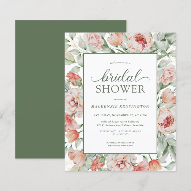 BUDGET Floral Blush Sage Green Bridal Shower (Front/Back)
