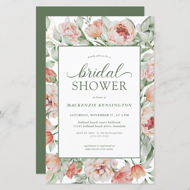 BUDGET Floral Blush Sage Green Bridal Shower (Front/Back)