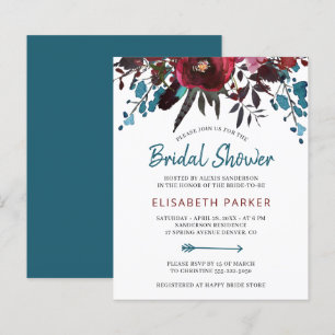Budget floral boho blue bridal shower invitations