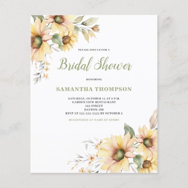Budget Floral Botanical Bridal Shower Invitation (Front)