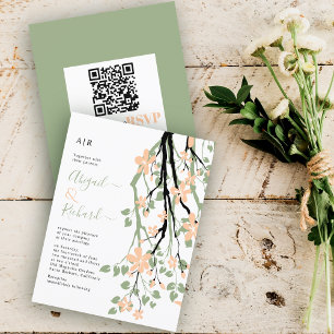 BUDGET Floral branch, QR code wedding invitation