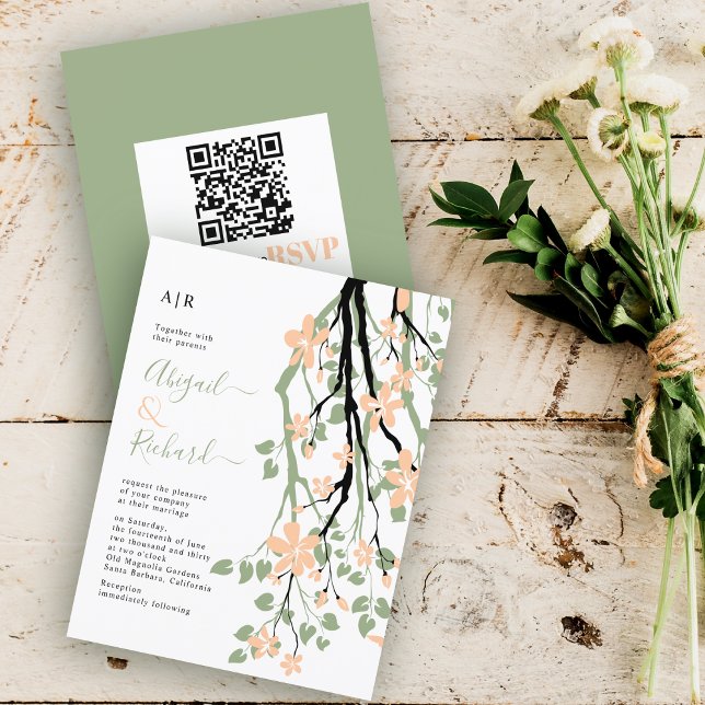 BUDGET Floral branch, QR code wedding invitation (Creator Uploaded)