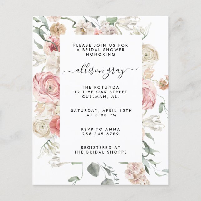 Budget Floral Bridal Invitation | Annabeth Flyer (Front)