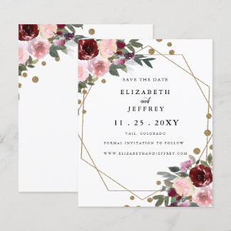 Budget Floral Burgundy Gold Save The Date