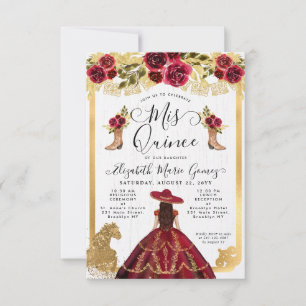 Budget Floral Burgundy Latina Charra Quinceanera Card