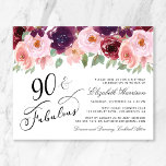 Budget Floral Burgundy Pink 90th Birthday Party<br><div class="desc">Elegant and budget-friendly 90th birthday party invitation featuring "90 & Fabulous" in a stylish calligraphy script and watercolor bouquets of burgundy red and pink florals with sage green greenery.</div>