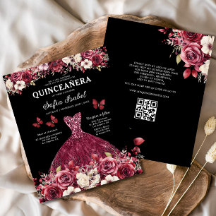 Budget Floral Burgundy QR Code Quinceanera