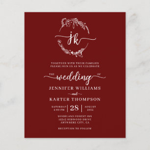 BUDGET Floral Burgundy Red Monogram Photo Wedding