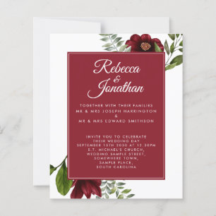 Budget Floral Burgundy Red Wedding Invitation