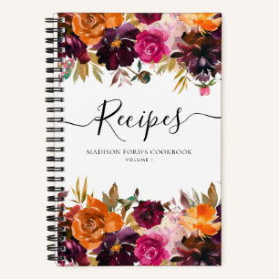 Budget Floral Burgundy Yellow Purple Pink Recipe Notebook