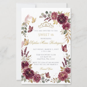 Budget Floral Butterfly Burgundy Gold Sweet 16