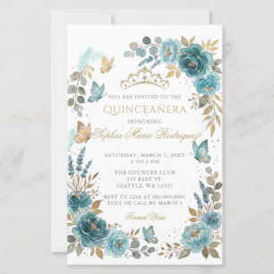 Budget Floral Butterfly Teal Gold Quinceañera