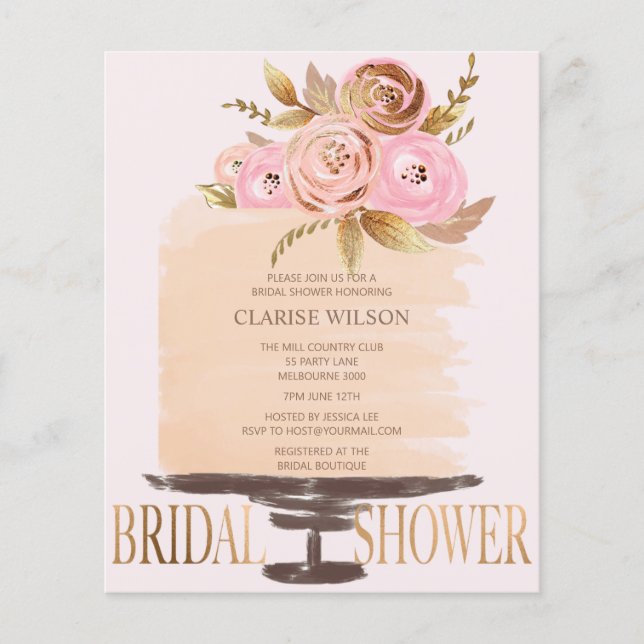 BUDGET Floral Cake Pink Bridal Shower Invite (Front)