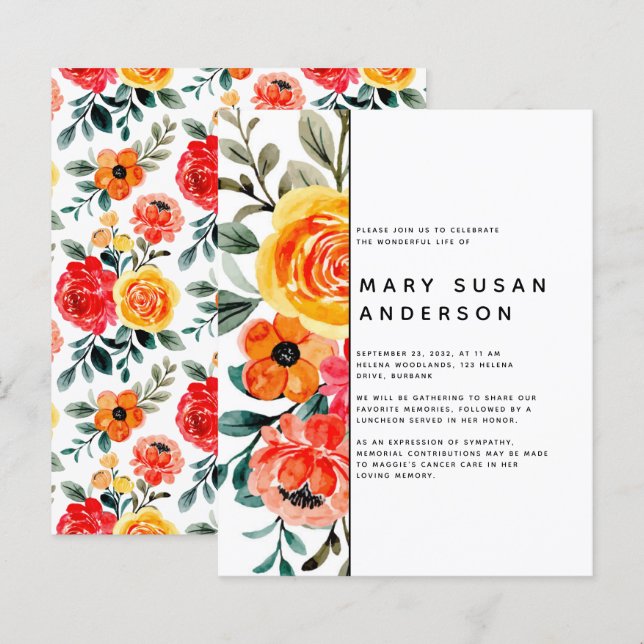 BUDGET Floral Celebration of Life Invitation (Front/Back)