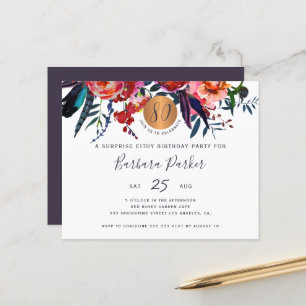 Budget floral chic 80th birthday party invitation