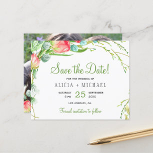 Budget floral chic script photo wedding save date