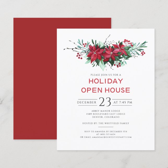 Budget Floral Christmas Open House Invitation (Front/Back)