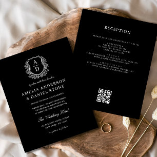 Budget Floral Crest Monogram Wedding QR Code Flyer