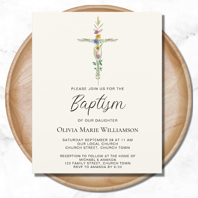 Budget Floral Cross Baptism Invitation (Creator Uploaded)