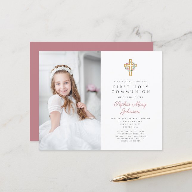 Budget Floral Cross Photo Girl First Communion (Front/Back In Situ)