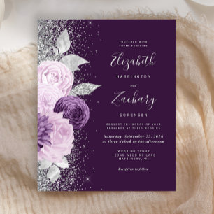 Budget Floral Deep Purple Silver Glitter Wedding