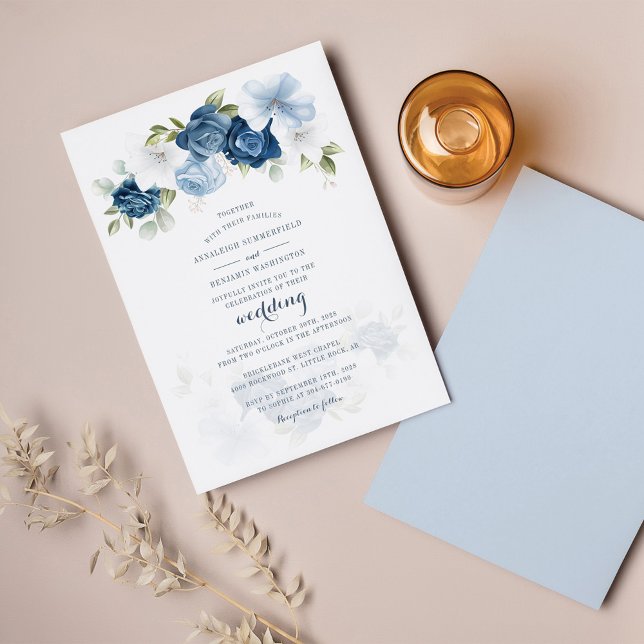 Budget Floral Dusty Blue Botanical Wedding Invite (Creator Uploaded)