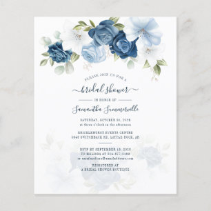 Budget Floral Dusty Blue Bridal Shower Invitation