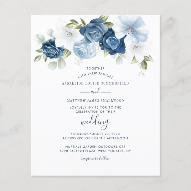 Budget Floral Dusty Blue Greenery Wedding (Front)