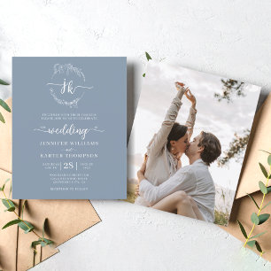 BUDGET Floral Dusty Blue Monogram Photo Wedding 